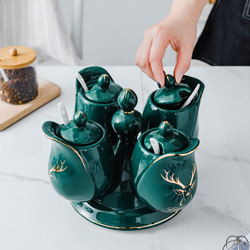 Ceramic Kitchen Storage Jar Set - Food Seasoning & Spice Containers