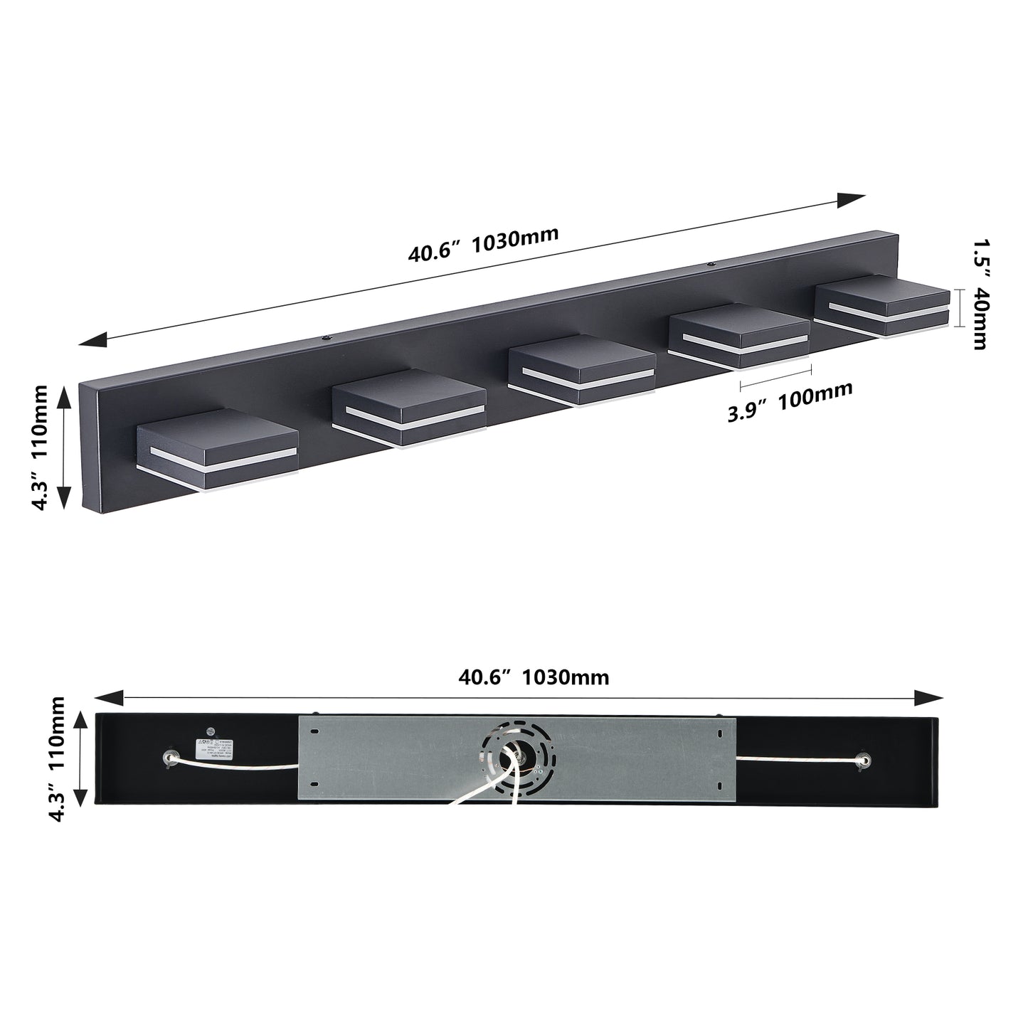 Modern Black LED Vanity Light - 5-Light Wall Sconce for Bathroom