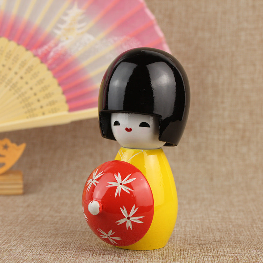 Japanese-Style Kimono Doll for Sushi Restaurant Decor - Handmade Wooden Figurine