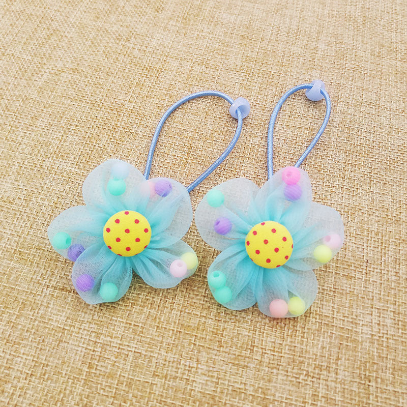 Children's Flower Beads Hair Band Set - Colorful Rubber Hair Rings for Kids