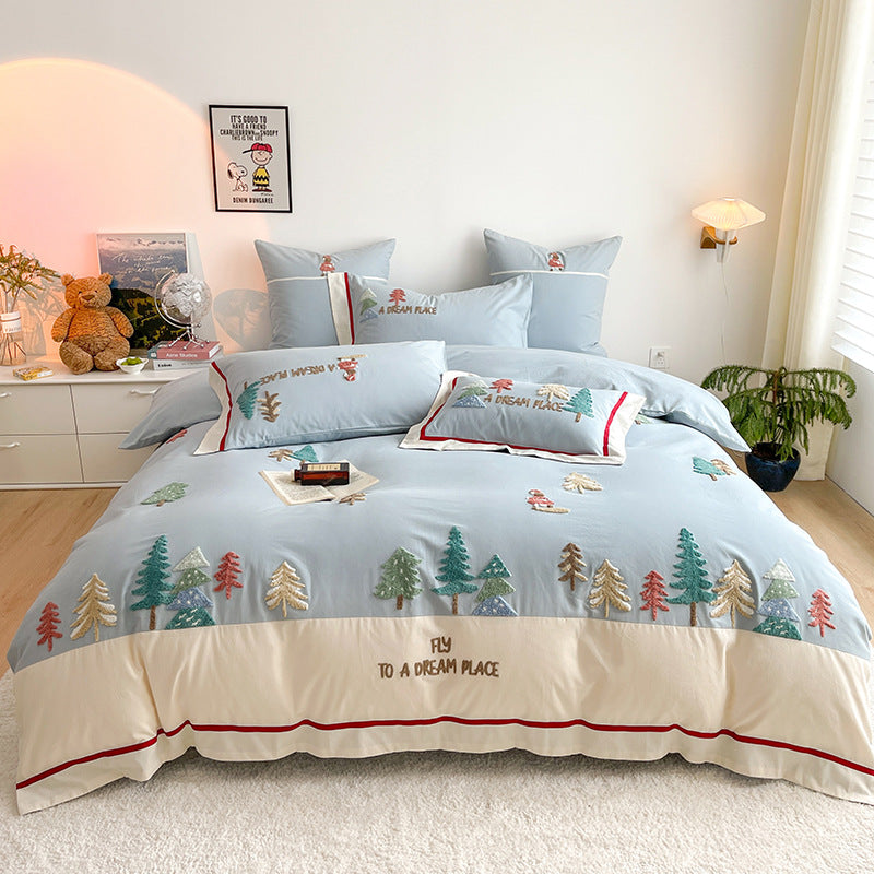 All-Cotton Children's Bedding Set with Cartoon Pattern for Autumn Winter - Multiple Sizes