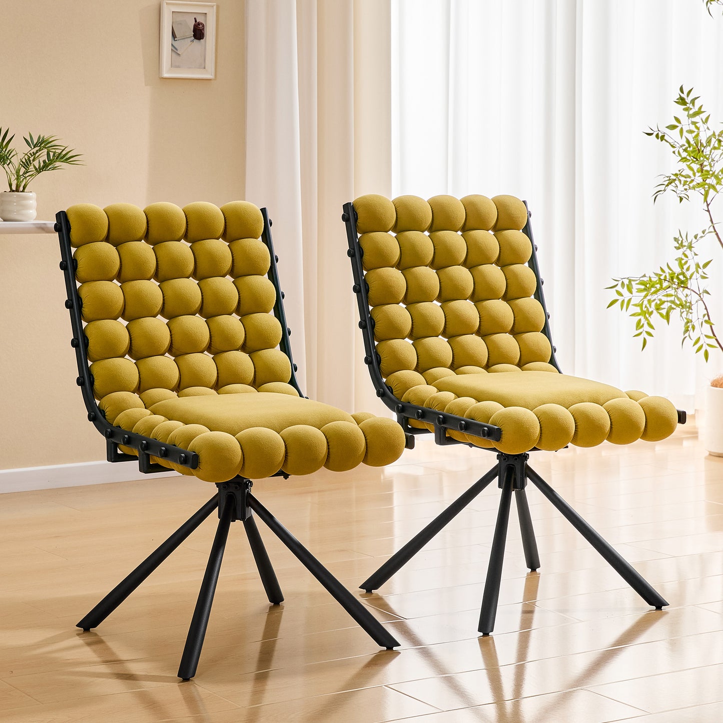Set of 2 Modern Velvet Bubble Dining Chairs with Black Legs