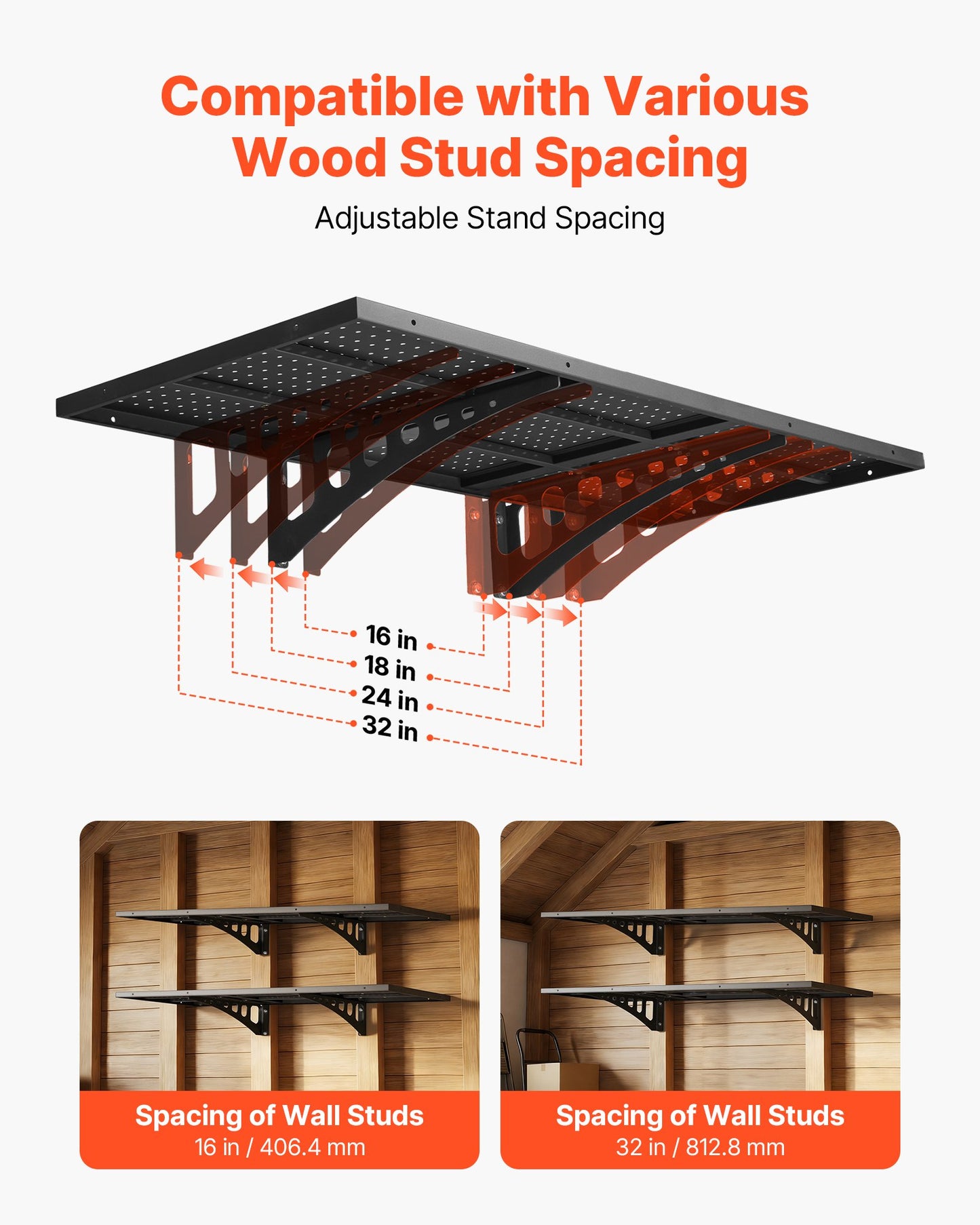 Heavy Duty Wall Garage Shelving Set - Steel Floating Storage Racks, 2-Tier, Black, 560 Lb Capacity