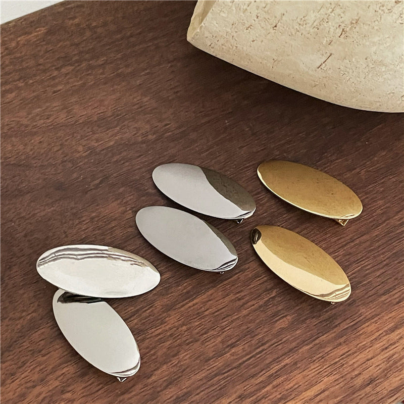 Metallic Alloy Hair Clips - Korean Style Textured Oval Barrettes for Hair Accessories