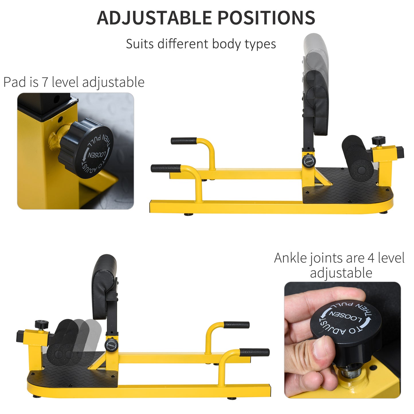 3-in-1 Padded Push Up Sit Up Deep Sissy Squat Machine - Yellow