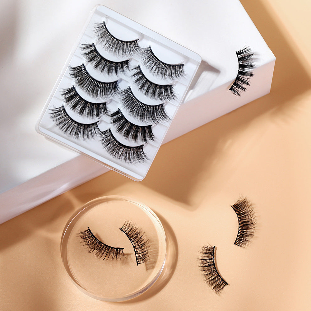 Natural 3D False Eyelashes 5 Pairs - Dense, Curly, Lightweight