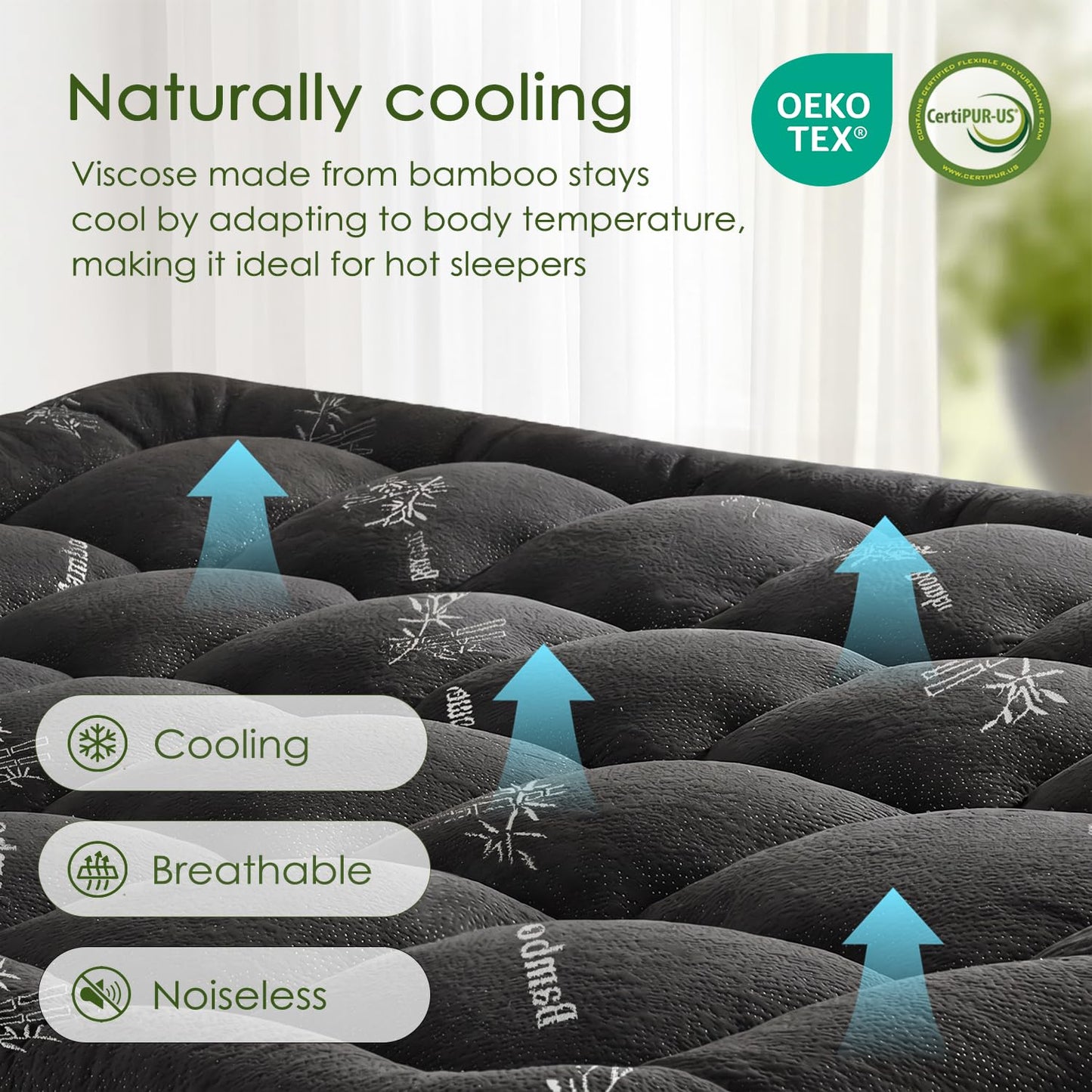 Cooling Bamboo Mattress Topper - Soft Pillow Top & Deep Pocket