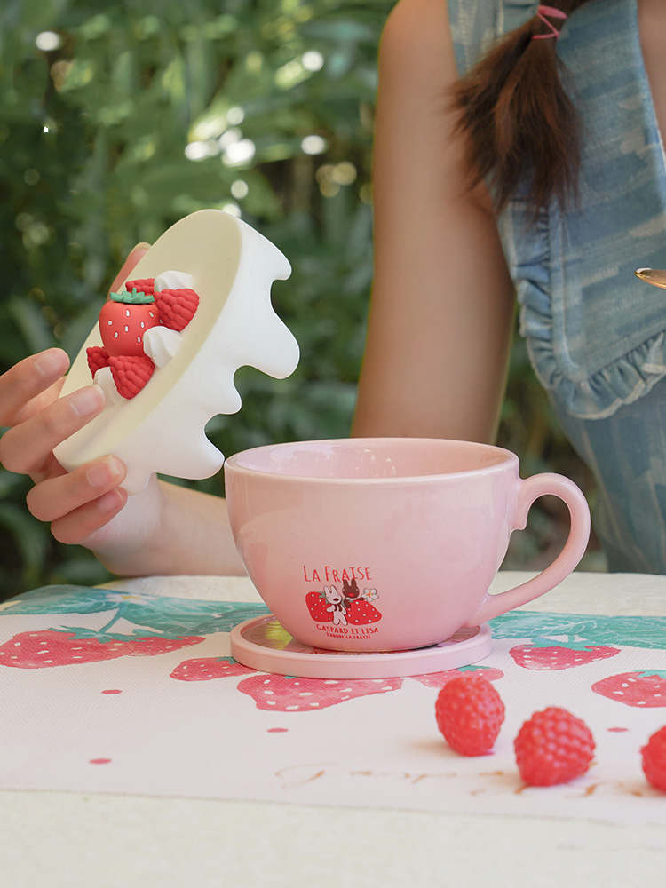 Pink Cartoon Heart Ceramic Mug Set - Honey Talk Creative Drinkware - 340ml