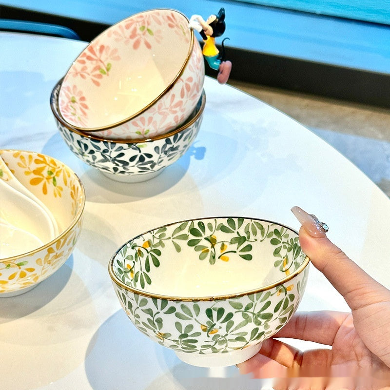Japanese Style Ceramic Serving Bowls Set of 4 - Green Pink Blue Yellow