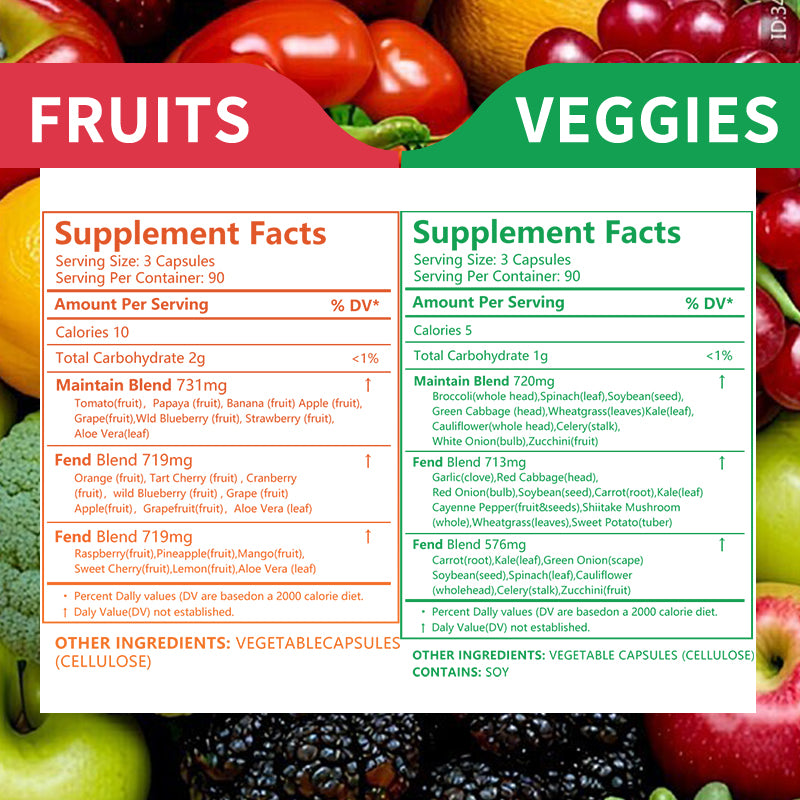 Whole Food Fruits & Vegetables Supplement - 90 Capsules (30 Servings)