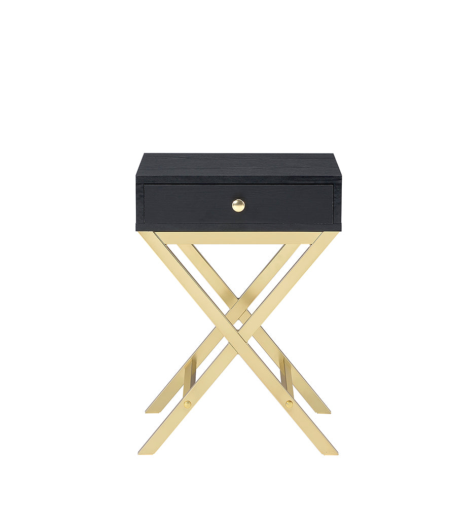 Black & Brass Finish Accent Table with Drawer - Coleen