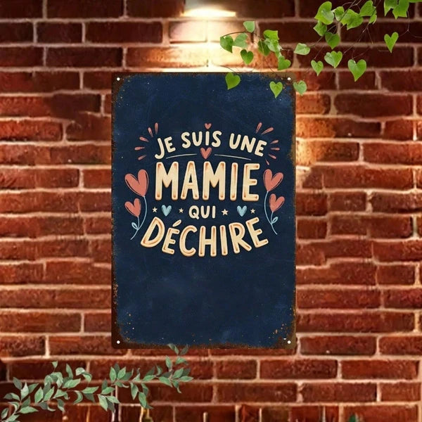 Vintage French Je Suis Une Super Grand-Mre Metal Sign - 20cm