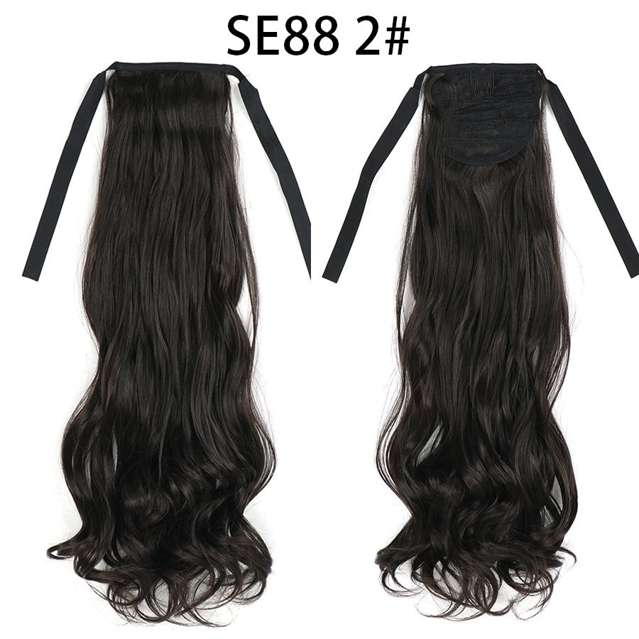 Long Chemical Fiber Wig with Bow Tie Strap - High Temp Silk Hair Extension