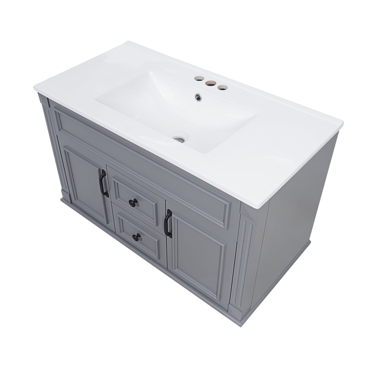 36-Inch Wall-Mounted Bathroom Vanity with Ceramic Sink - Gray