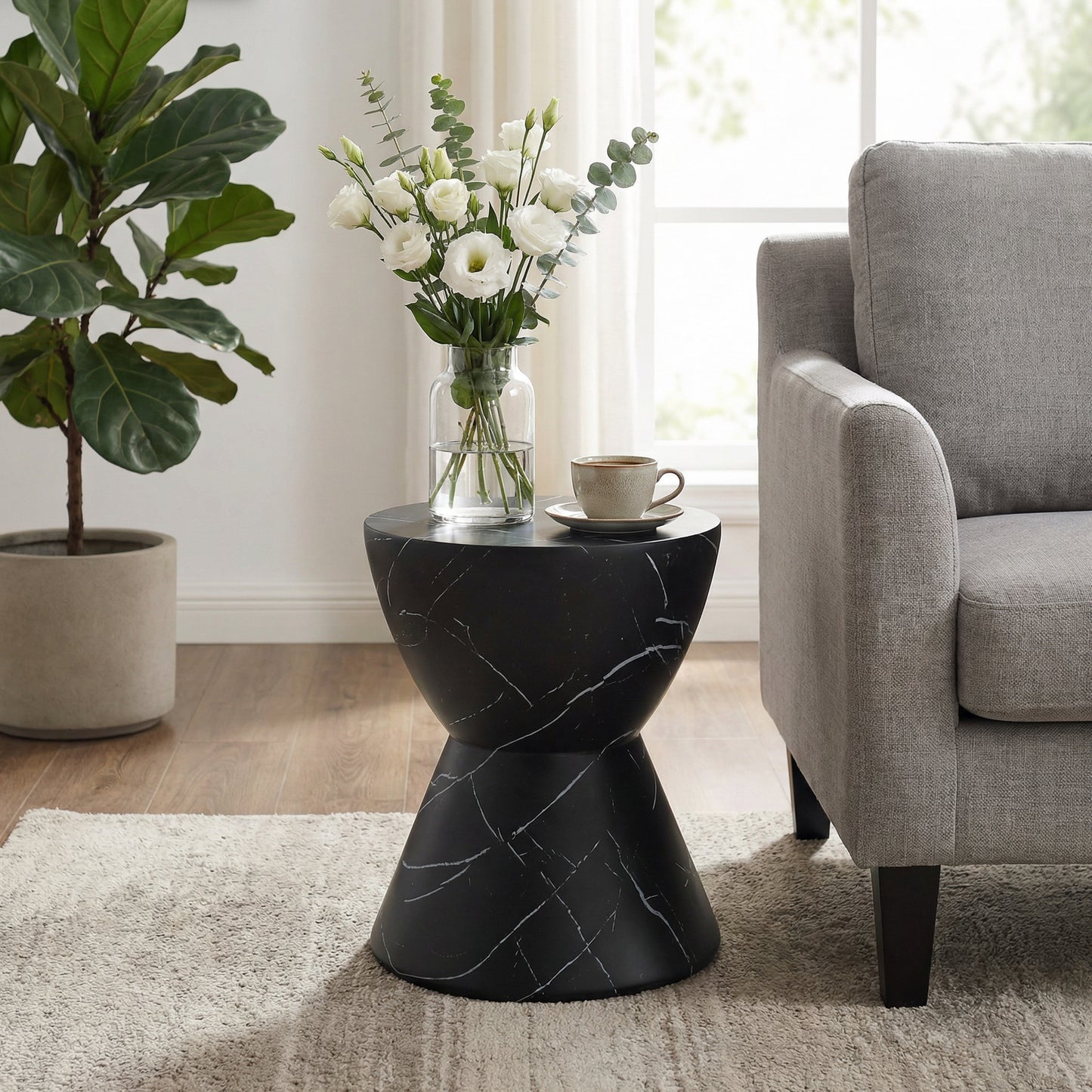 Outdoor Lightweight Concrete Side Table - Black Marble Accent Table