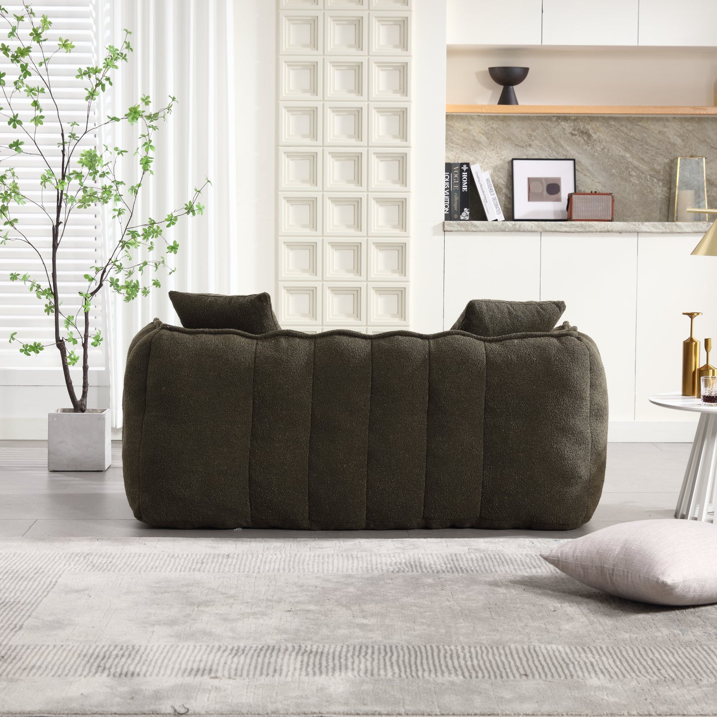 Olive Green Soft Beanbag Chair for Two - Chenille Foam Recliner