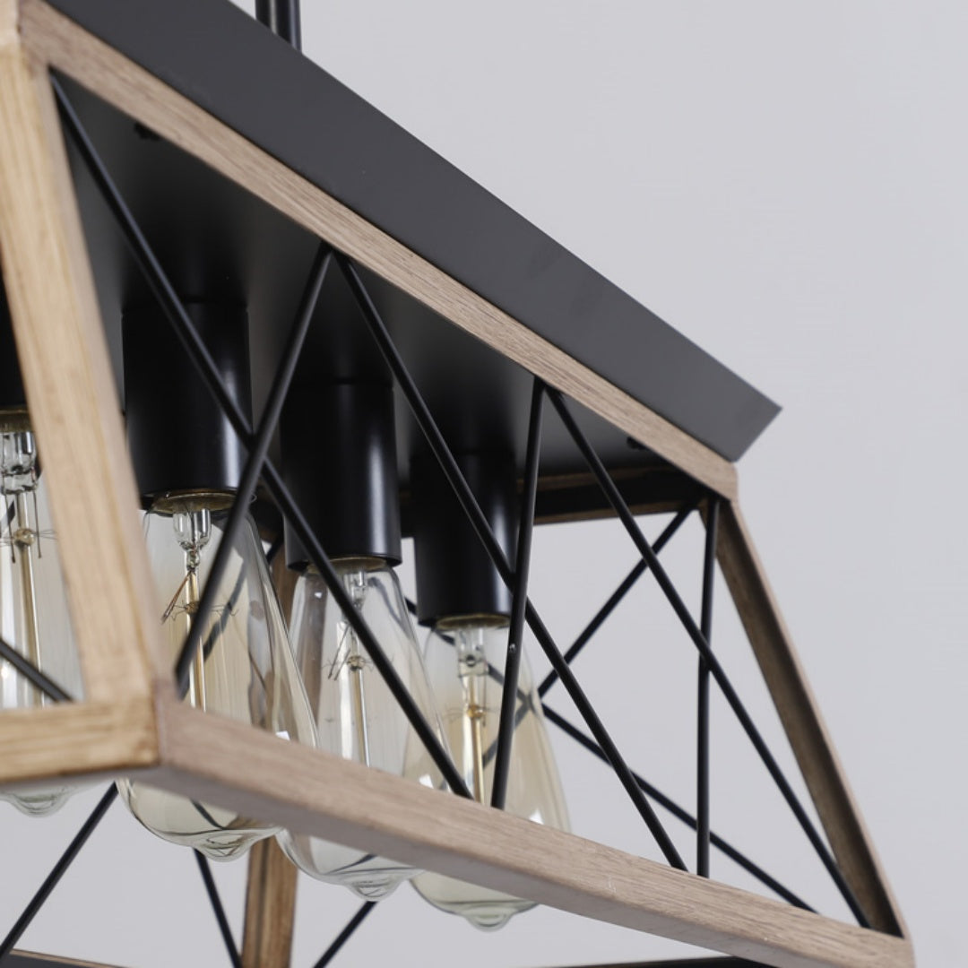 32-Inch Oak Industrial 5-Light Pendant Chandelier - Adjustable