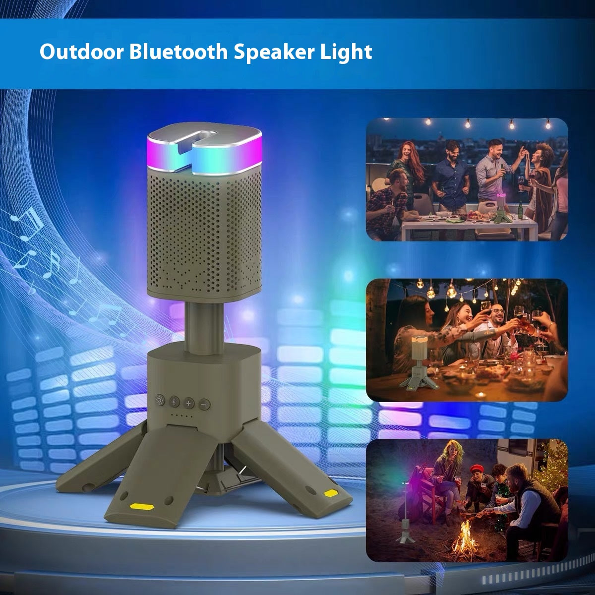 Outdoor Bluetooth Speaker with LED Atmosphere Lighting - Weatherproof, Portable, Wireless