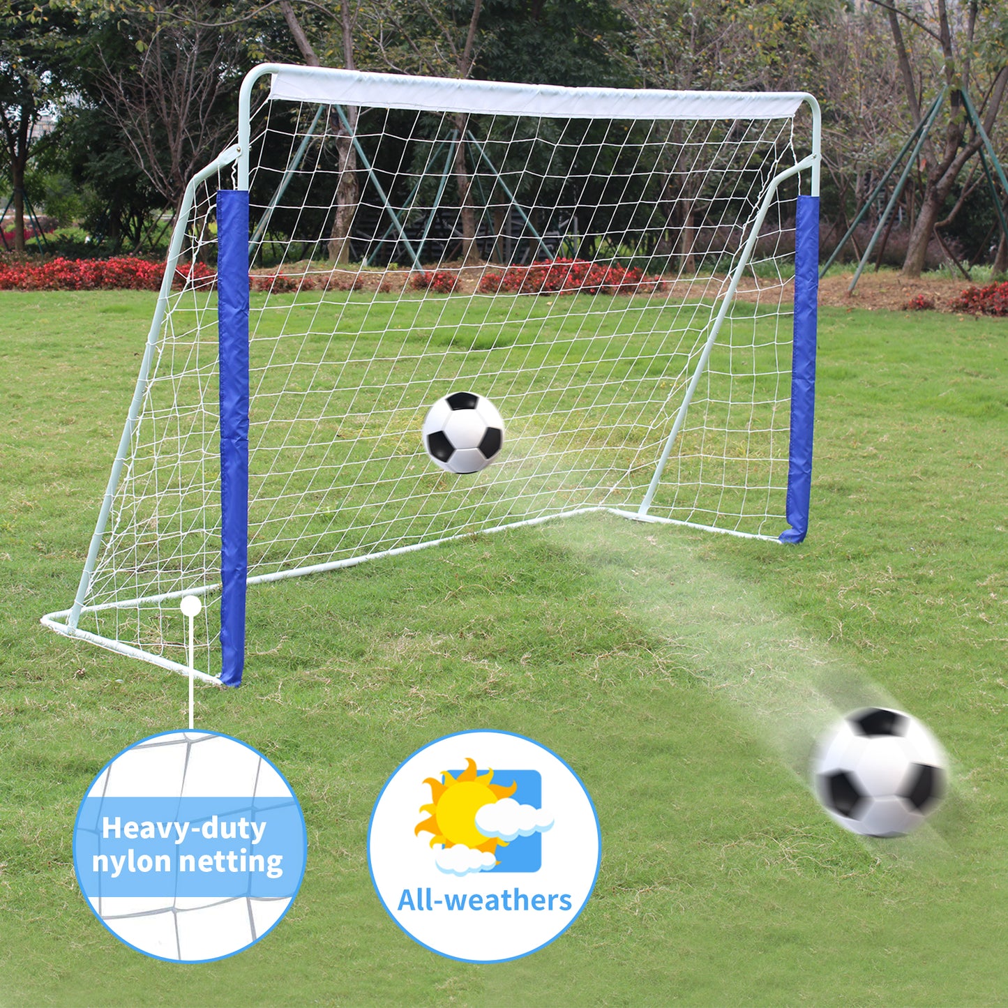 Portable 8x5 ft Soccer Goal with Steel Frame - White