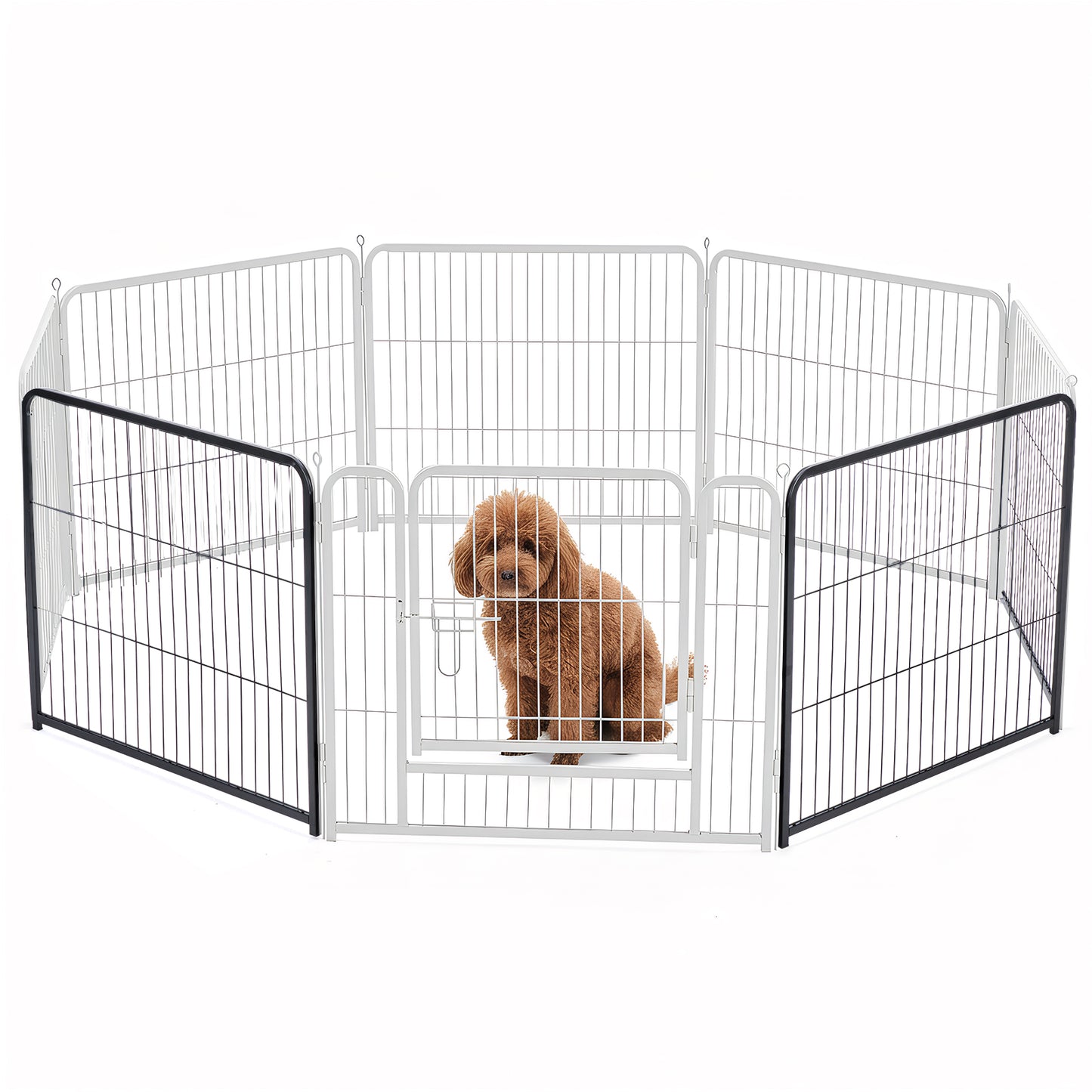 Foldable Metal Pet Fence with Lockable Door - Outdoor Indoor Dog Barrier