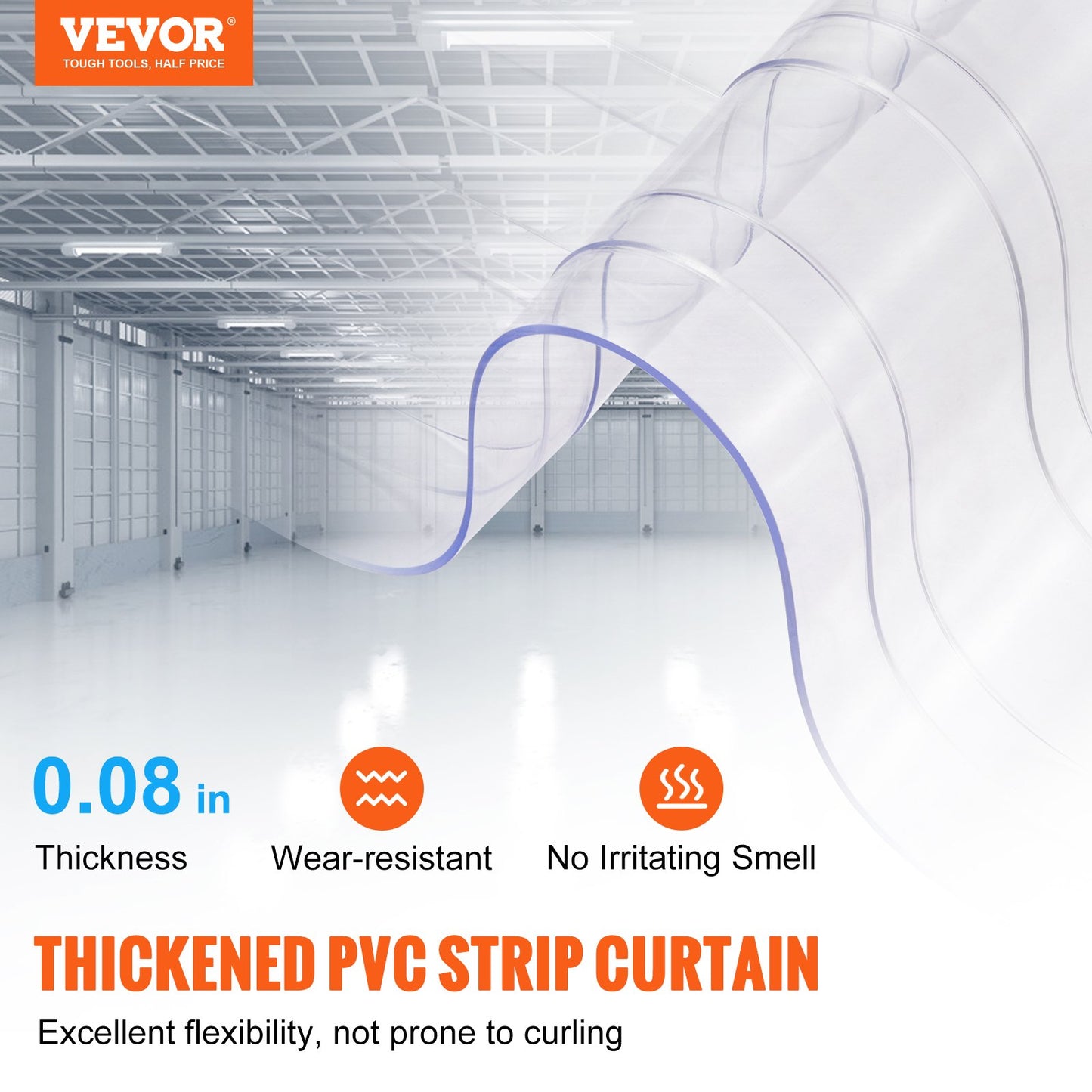 PVC Strip Curtain 164ft x 8ft Clear Ribbed Plastic Door Cover for Warehouses & Commercial Spaces
