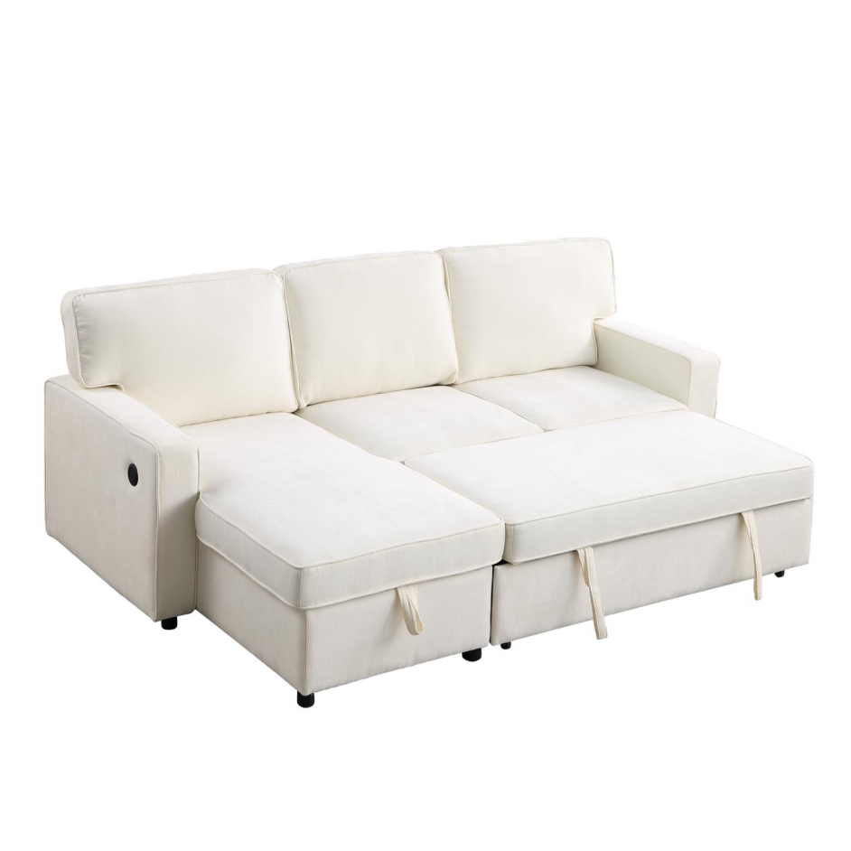 Upholstery Sleeper Sectional Sofa with Storage & USB Port - Beige