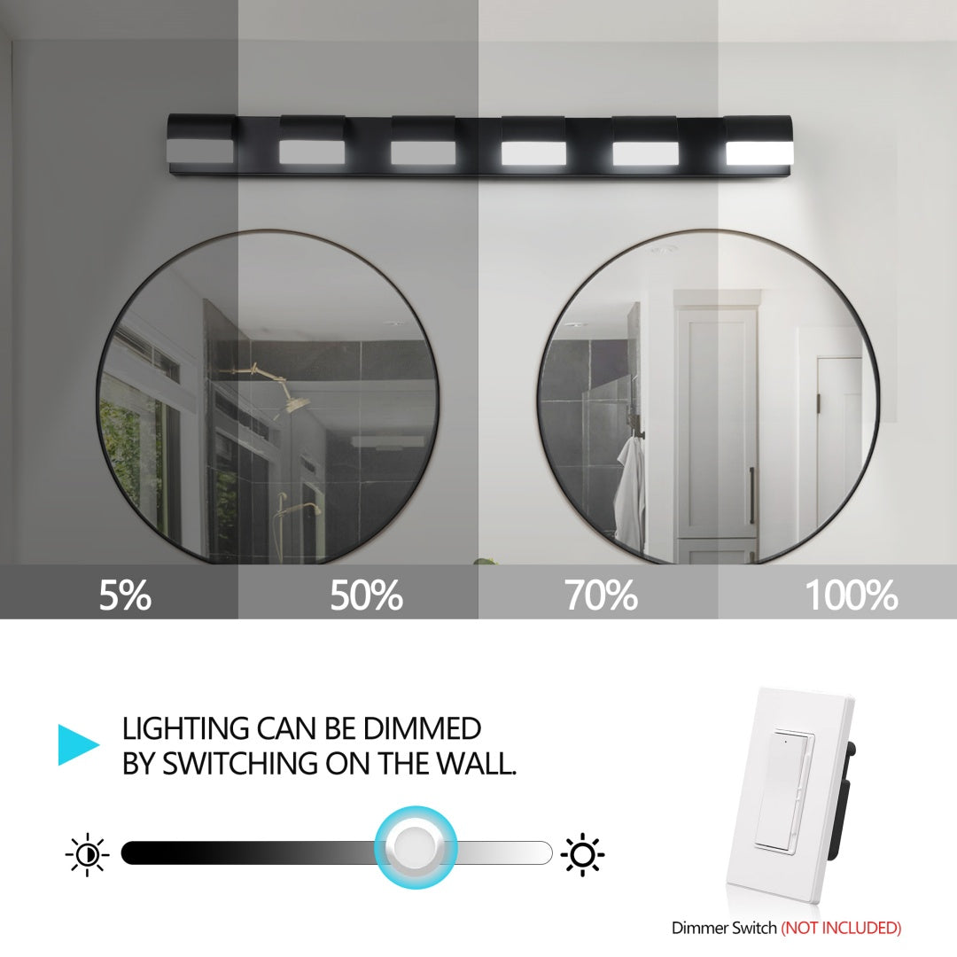 6-Light Modern LED Bathroom Vanity Light Fixture - Black