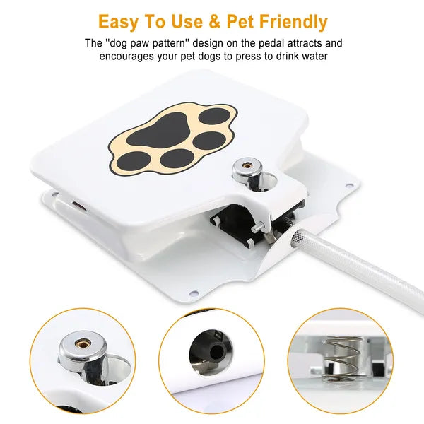 Outdoor Dog Water Fountain with Step-On Activated Sprinkler - Self-Service Pet Water Dispenser, White