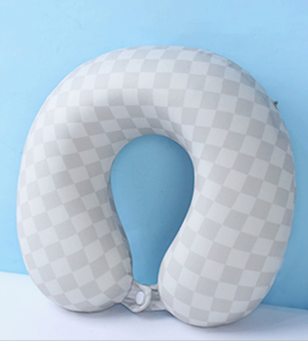 Checkerboard Memory Foam U-Shaped Travel Neck Pillow with Clip Closure