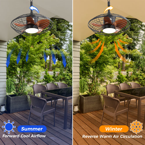 20 Inch Outdoor Ceiling Fan with LED 18W 3CCT Reversible DC Motor Black