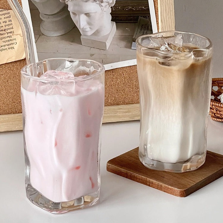 Irregular Glass Mug - Transparent, Rain & Fog, Stripes | 275ml, Set Options