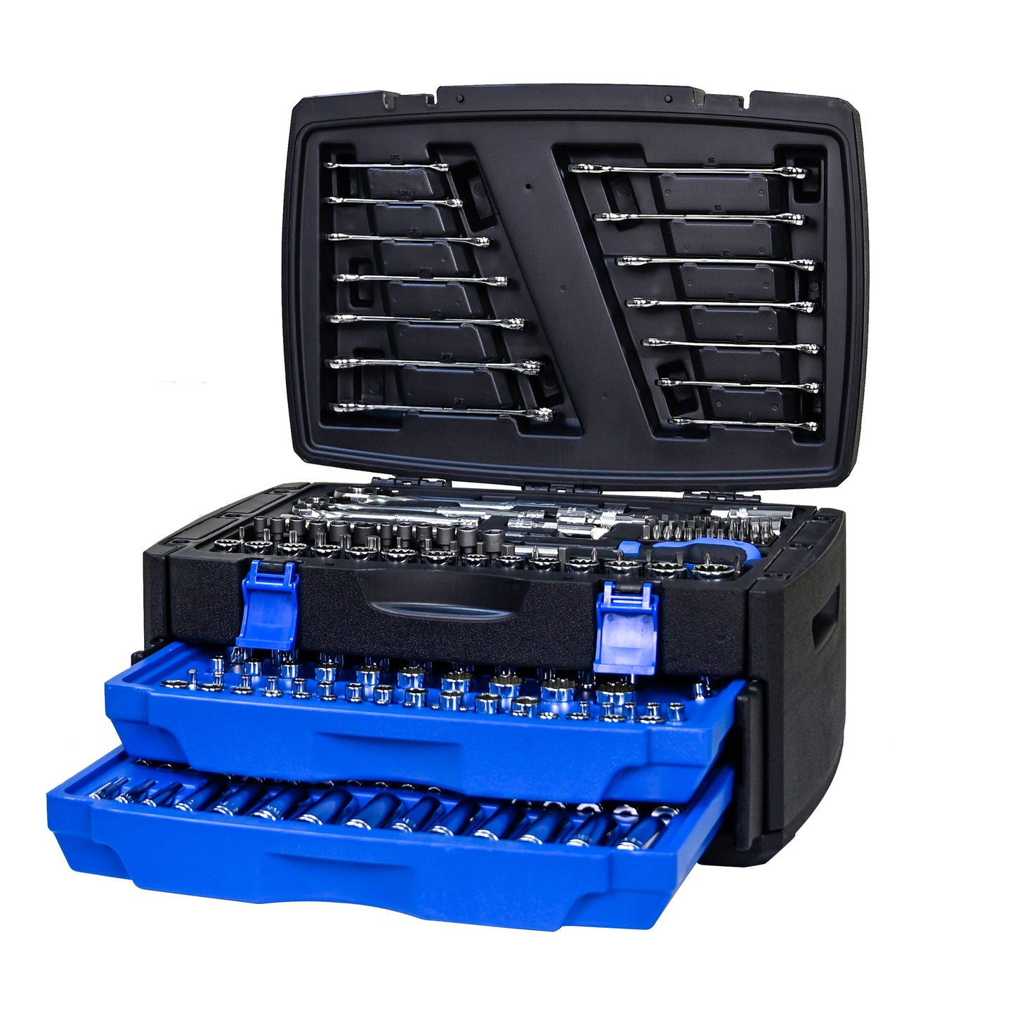 Black Hand Tool Box with 266-Piece Toolset, Portable Storage for DIY & Professional Use