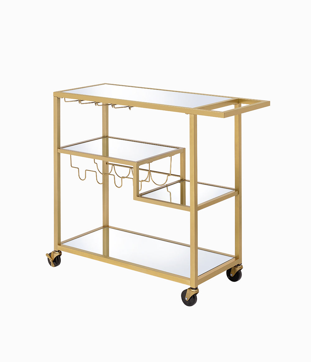 Champagne Finish Mirrored Serving Cart - Stylish Home Furniture