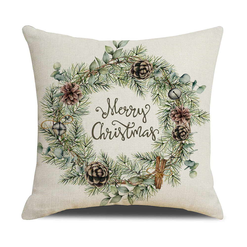 Watercolor Christmas Pillow Cover - Linen Fabric, Modern Holiday Decor
