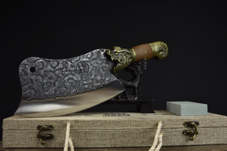 Bone Handle Chopping Knife with Copper Alloy Blade - Silver 33cm