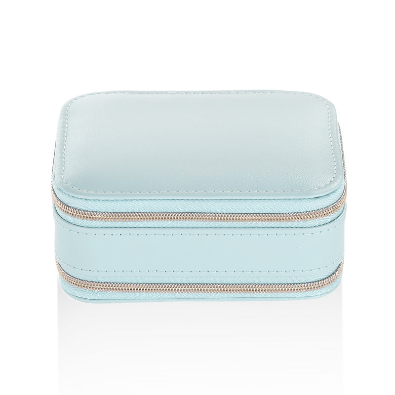 Zipper Leather Jewelry Box Storage - Pink & Light Blue