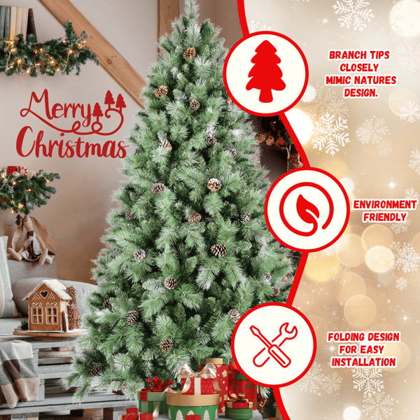 5ft Green Artificial Christmas Tree with 200 LED Lights & Pine Cones
