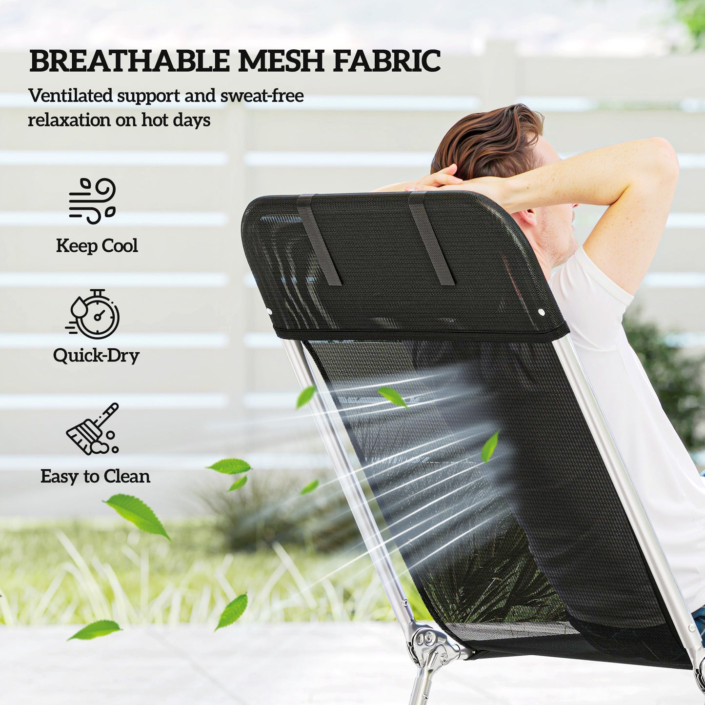 Folding Chaise Lounge Chair - Portable Beach Poolside Tanning Chair, Black