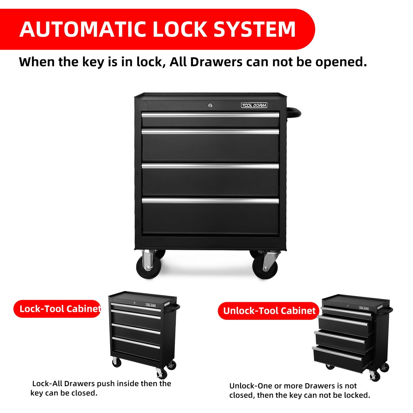 27-Inch Metal Tool Storage Cabinet with 4 Drawers and Wheels, Garage Workshop Organizer