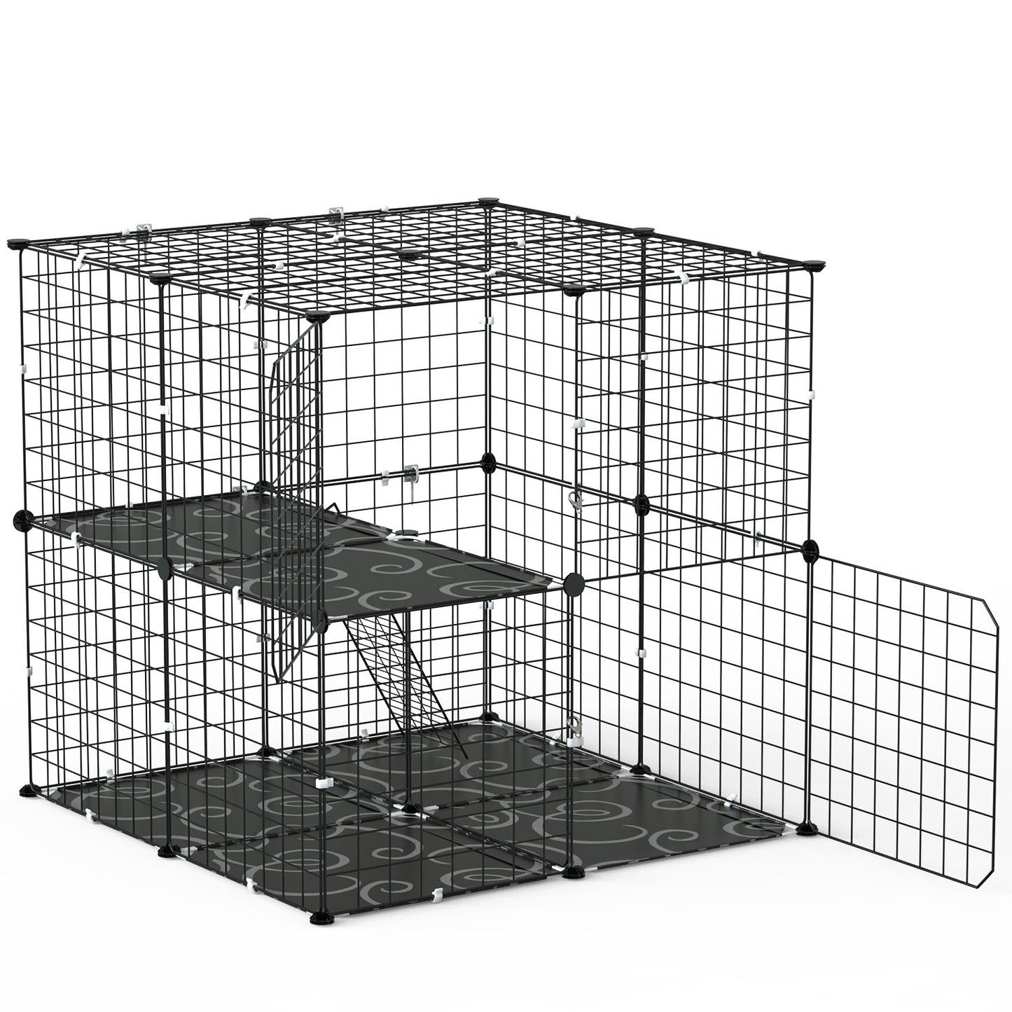 2-Tier Indoor Cat Cage Playpen with Climbing Ladder and Double Doors - Small Animal Enclosure