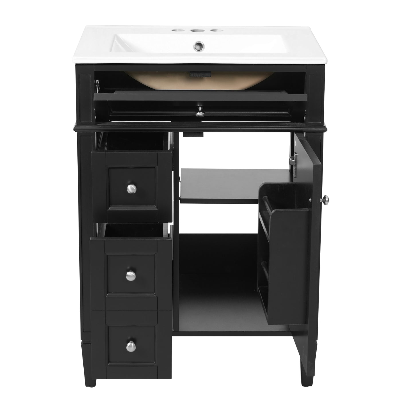 24-Inch Modern Bathroom Vanity with Sink and Storage - Black