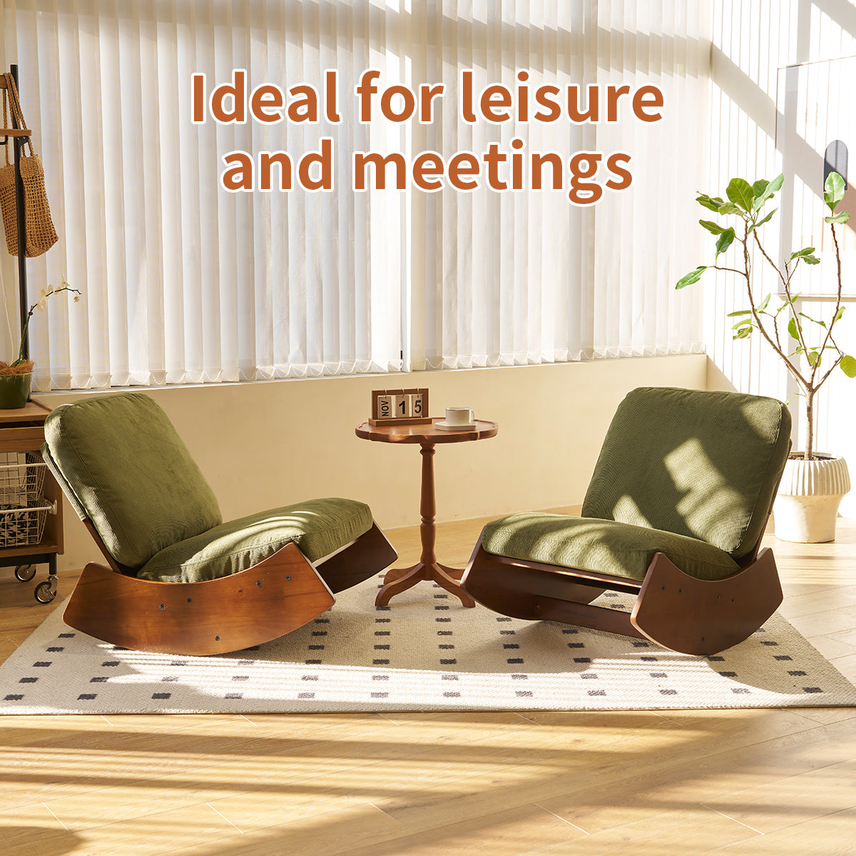 Comfortable Green Glider Rocking Chair with Solid Wood Frame
