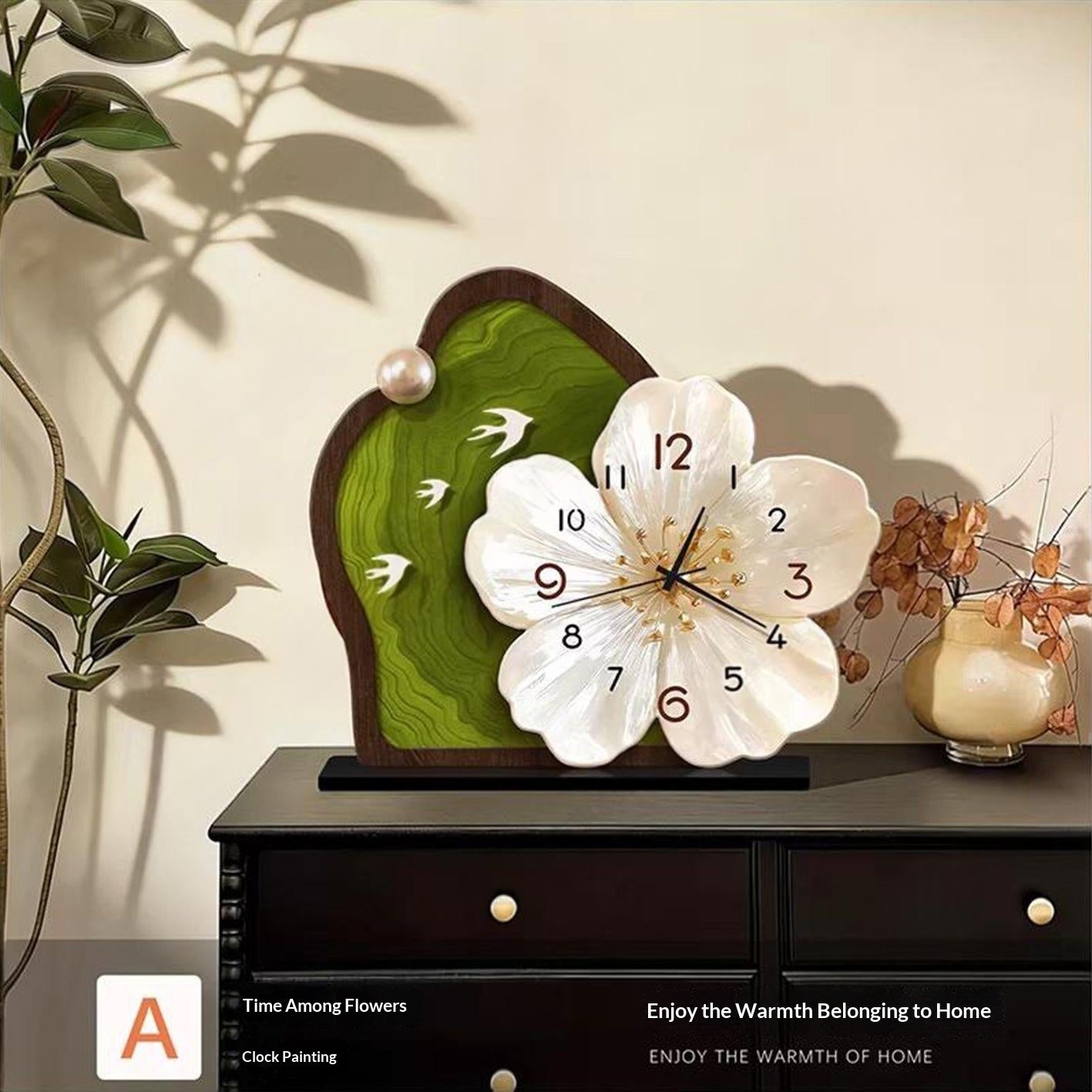 Medieval-Style Desktop Clock Painting - Botanical Flowers Art Frame-Free
