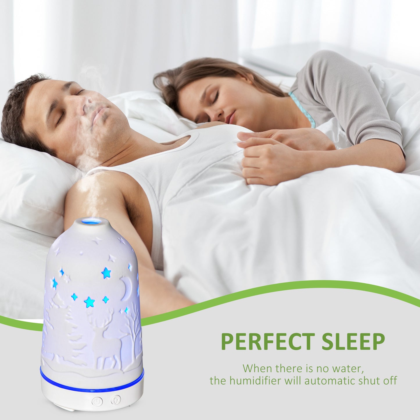 Ultrasonic Aromatherapy Diffuser with 7 LED Colors and Humidifier - 100ml, White