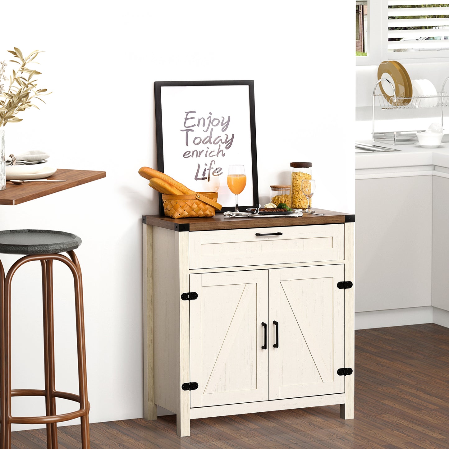 Modern Farmhouse Buffet Cabinet with Storage - Distressed White