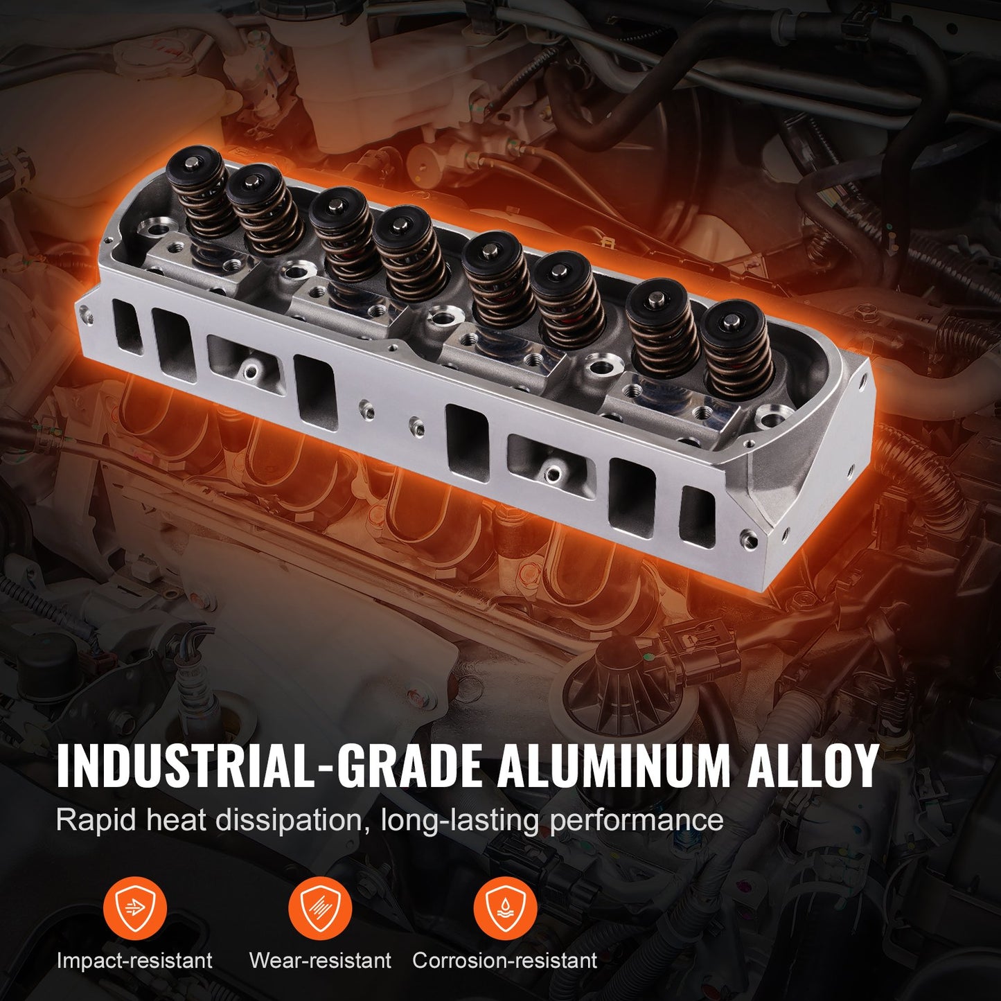 Aluminum Cylinder Head Assembly Replacement for Ford SBF Engines - Silver