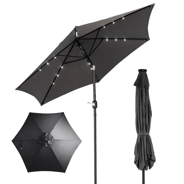 9ft Solar LED Patio Umbrella with Push Button Tilt & Crank - Gray