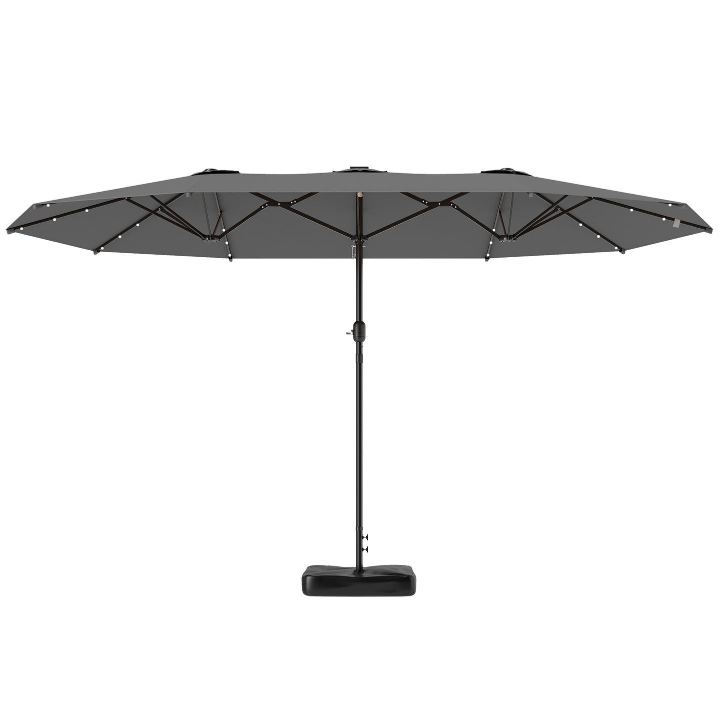 14.4ft Double-Sided Garden Parasol with Solar LED Lights - Gray