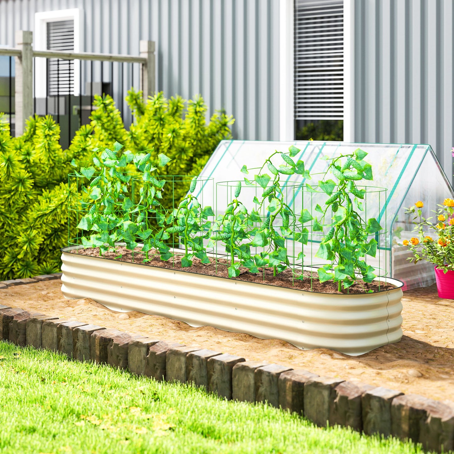 Galvanized Raised Garden Bed Kit Cream 7.9 x 2 x 1 ft Metal Planter Box with Edging