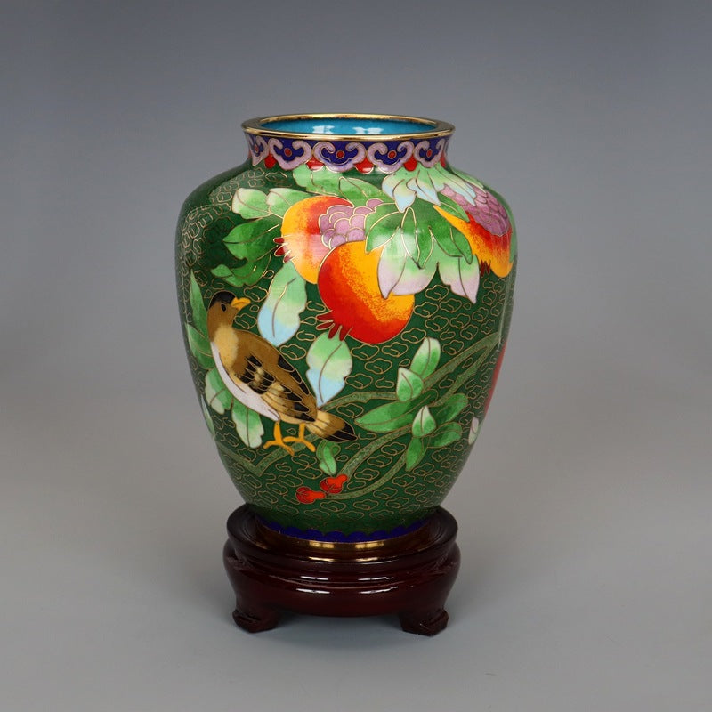 Traditional Copper Filigree Enamel Pomegranate Vase - Handmade Home Decor